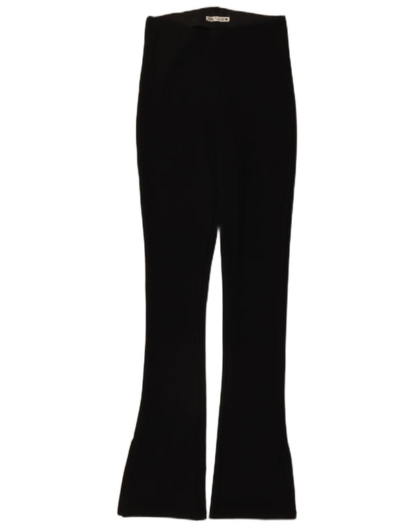 Zara Mujer Pantalones Casuales Acampanados Pequeño W26 L32 Poliéster Negro
