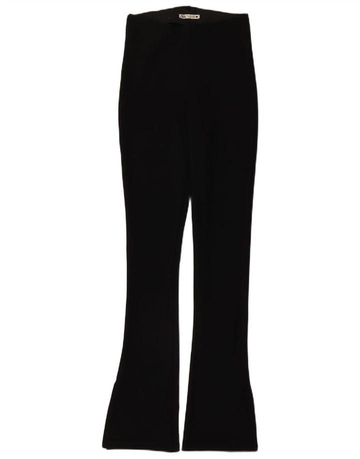 Zara Mujer Pantalones Casuales Acampanados Pequeño W26 L32 Poliéster Negro