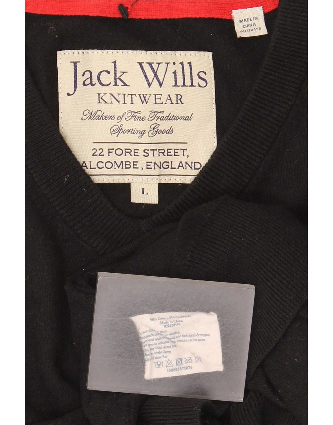 Jack Wills Jersey con cuello en V para hombre, talla grande, algodón negro