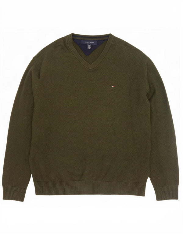 Tommy Hilfiger Jersey con Cuello en V para Hombre XL Caqui Algodón