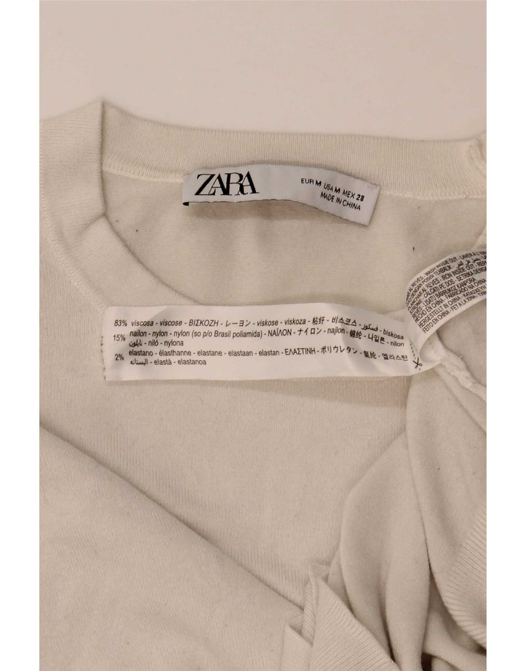 Zara - Jersey de cuello redondo para mujer, talla 40, viscosa blanca mediana
