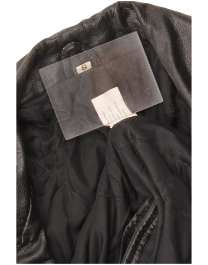 VINTAGE Chaqueta biker de cuero de gran tamaño para mujer Reino Unido 10 Pequeño cuero negro