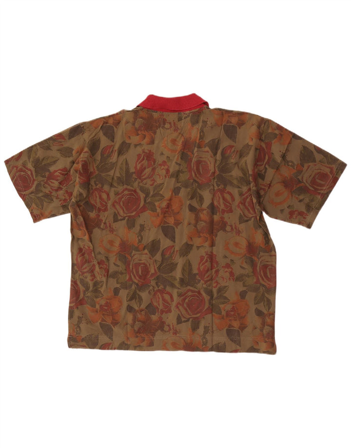 Vintage hombres manga corta pullover camisa XL caqui floral
