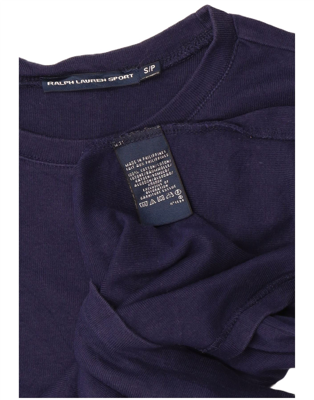 RALPH LAUREN Top Mujer Manga Larga UK 10 Pequeño Algodón Azul Marino