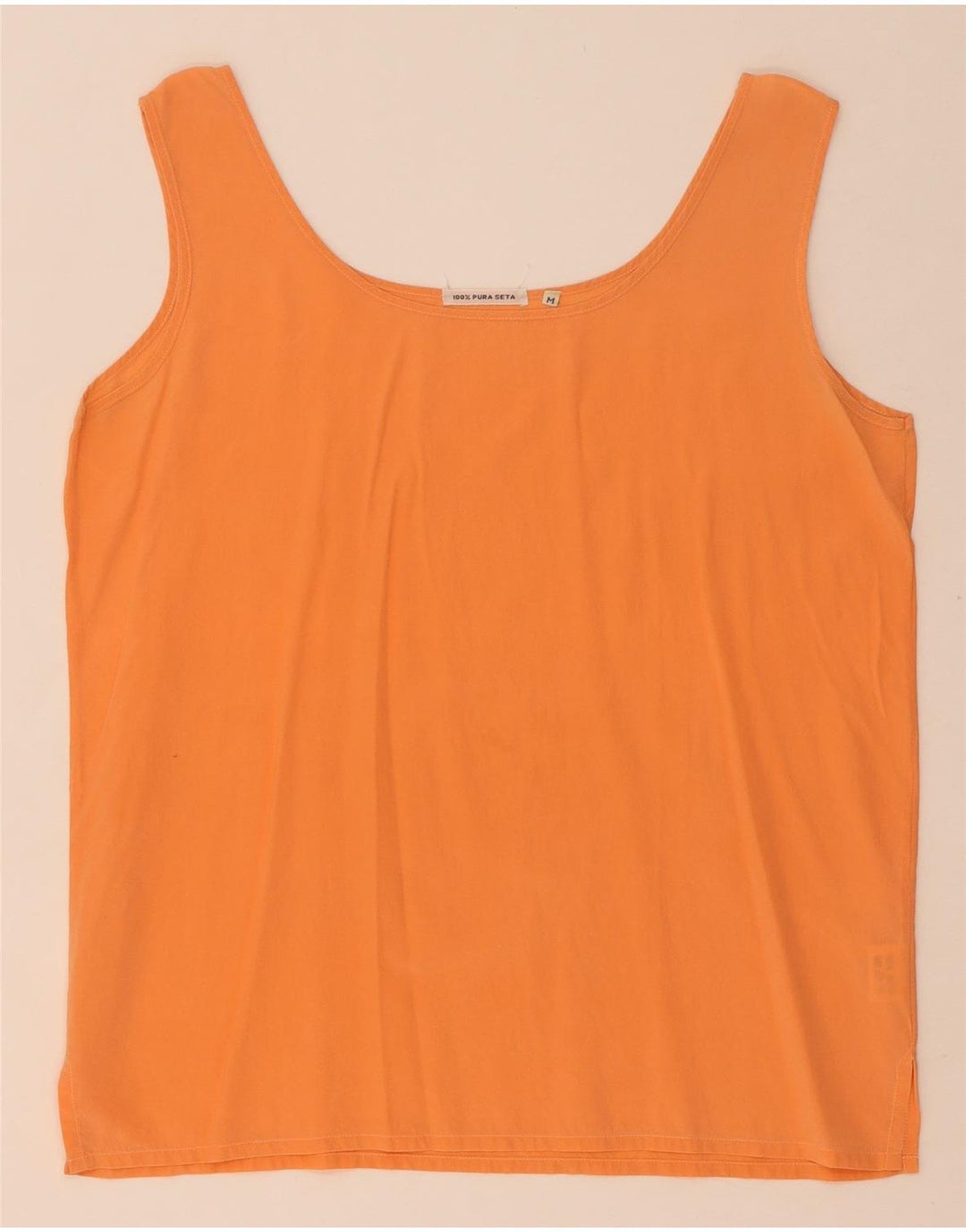 Vintage mujer blusa sin mangas Top Reino Unido 14 seda naranja mediana