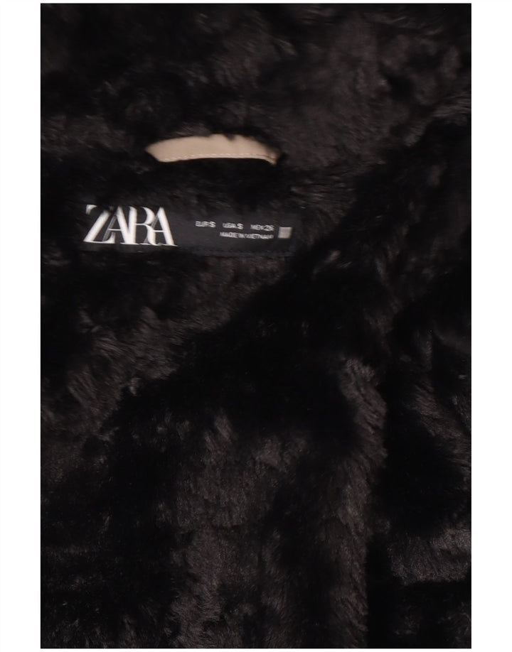 Zara Mujer Chaqueta Acolchada Sherpa Con Capucha UK 10 Small Gris Poliéster
