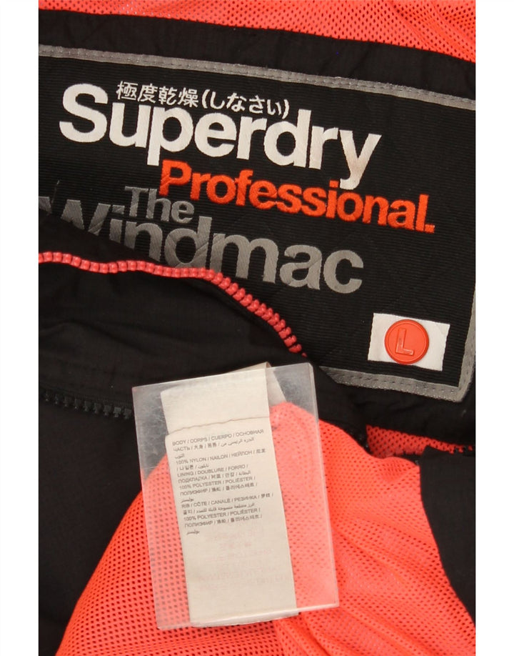 SUPERDRY Chaqueta impermeable con capucha y estampado Windmac para mujer, talla 40, talla grande, nailon negro