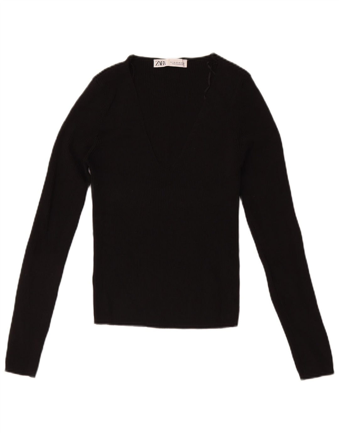 Zara Mujer Crop Top Manga Larga UK 42 Medium Black Viscosa