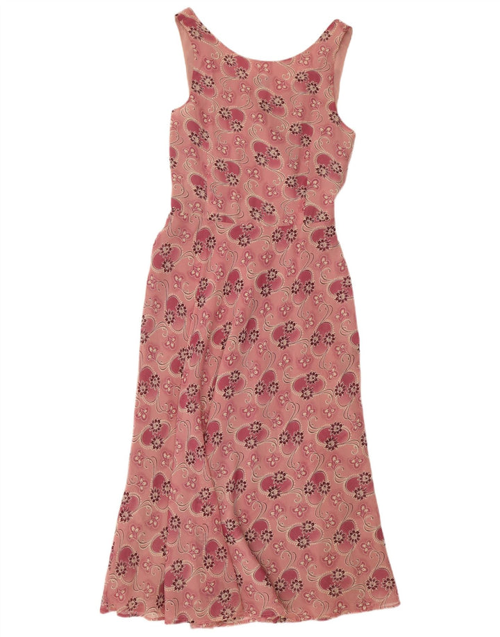 MONSOON Vestido largo sin mangas para mujer UK 10 Small Pink Floral Silk