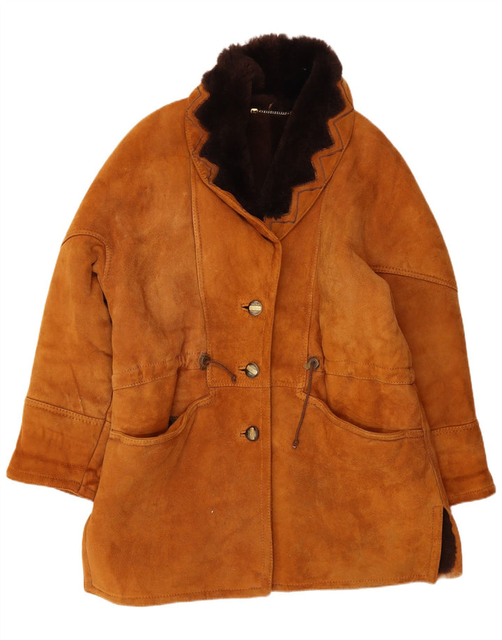 Abrigo vintage de piel de oveja de gran tamaño para mujer IT 44 Marrón medio