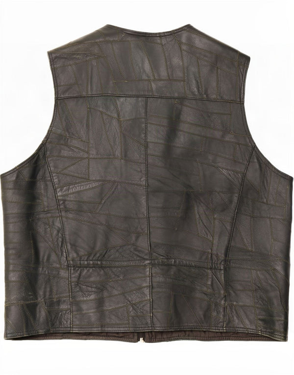 Vintage hombres cuero utilidad Gilet Reino Unido 46 3XL negro patchwork