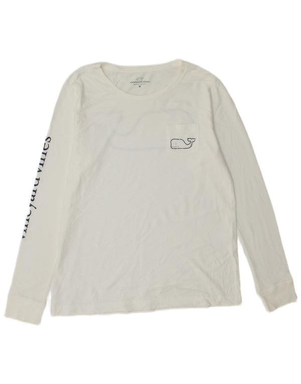 VINEYARD VINES Top gráfico para hombre manga larga algodón blanco medio
