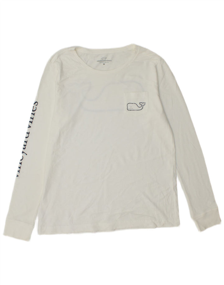 VINEYARD VINES Top gráfico para hombre manga larga algodón blanco medio