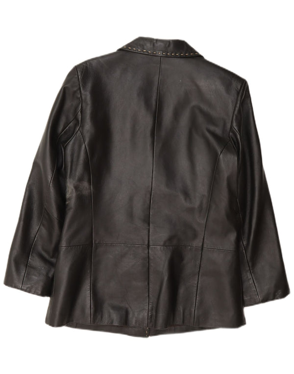 Julia S. Roma Chaqueta Blazer de Cuero con 3 Botones para Mujer UK 42 Mediano Negro