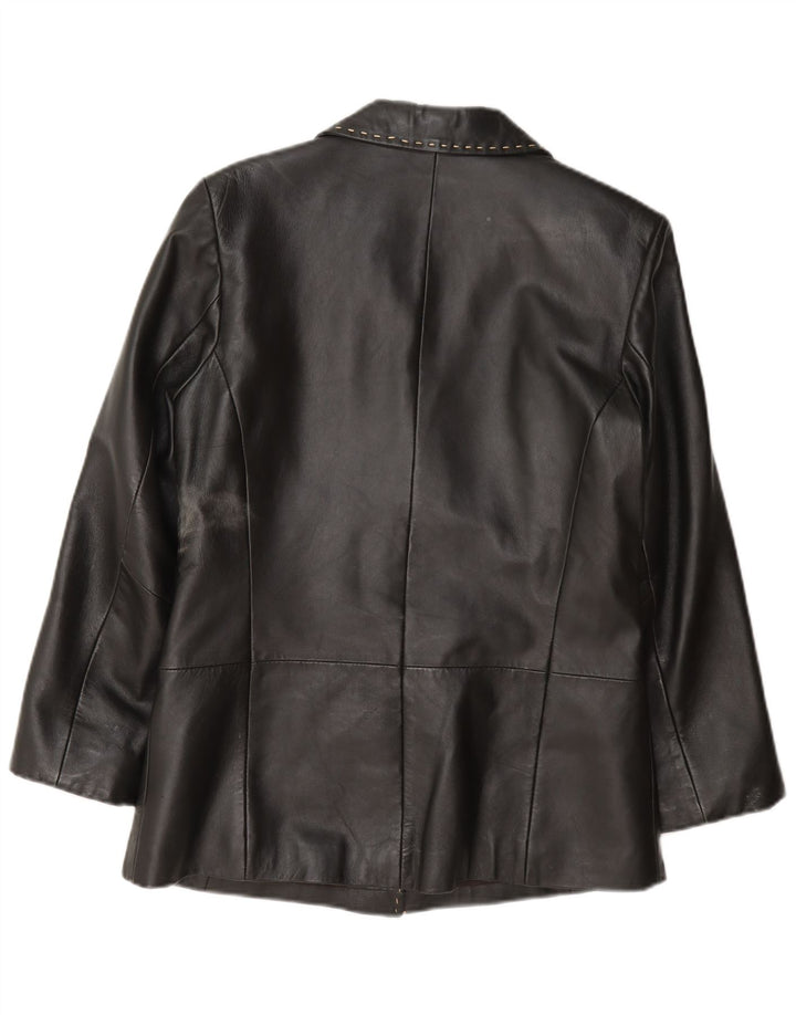 Julia S. Roma Chaqueta Blazer de Cuero con 3 Botones para Mujer UK 42 Mediano Negro