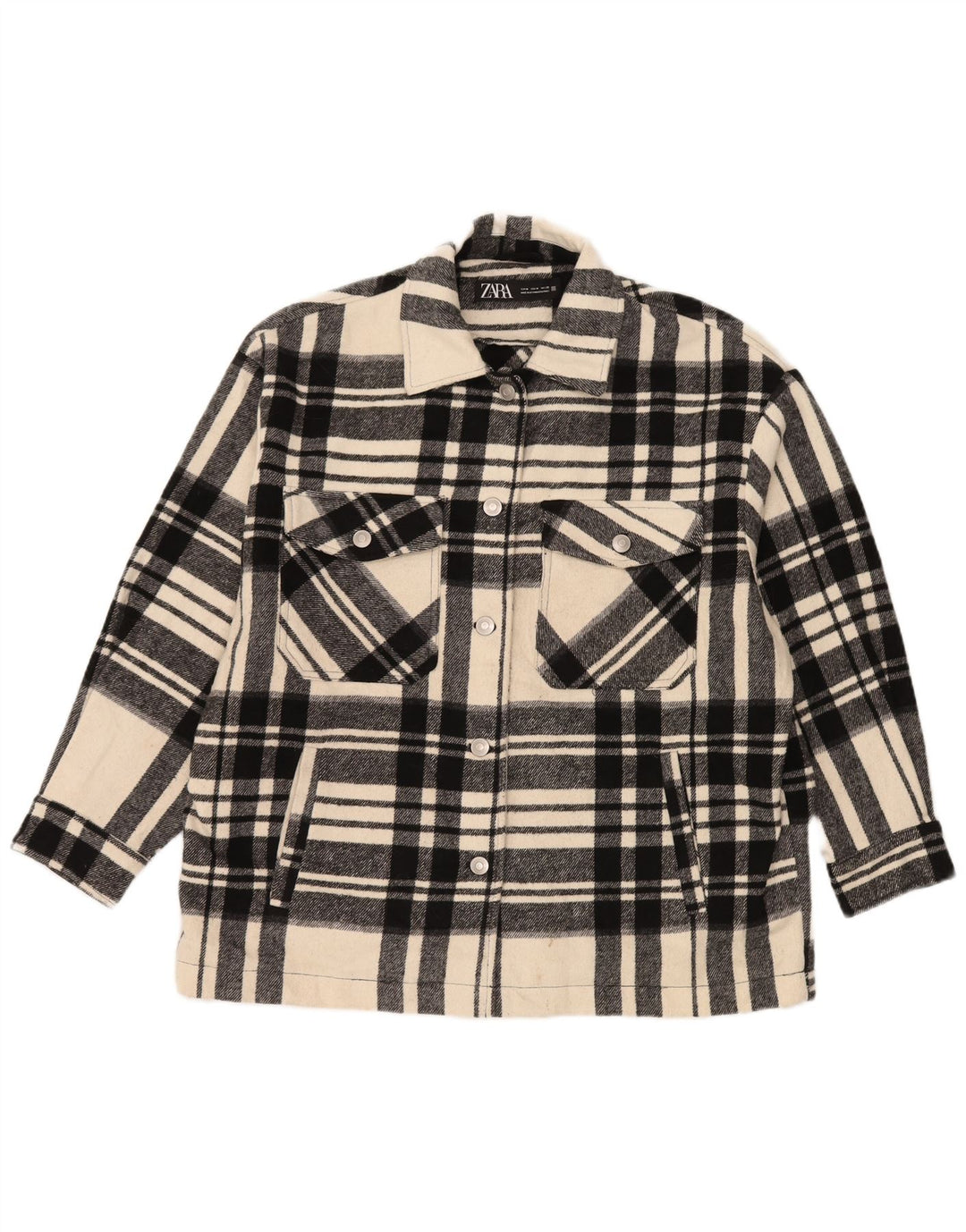 Zara Mujer Chaqueta utilitaria extragrande UK 44 Mediana Poliéster a cuadros negros