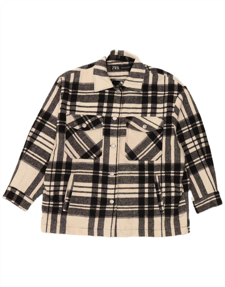 Zara Mujer Chaqueta utilitaria extragrande UK 44 Mediana Poliéster a cuadros negros