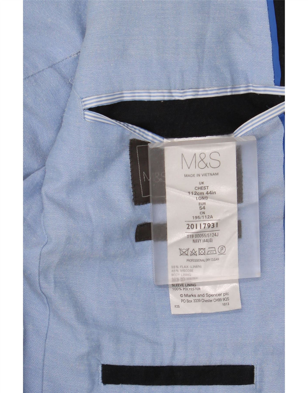 Marks & Spencer Chaqueta tipo blazer de 2 botones para hombre UK 44 XL Lino azul marino