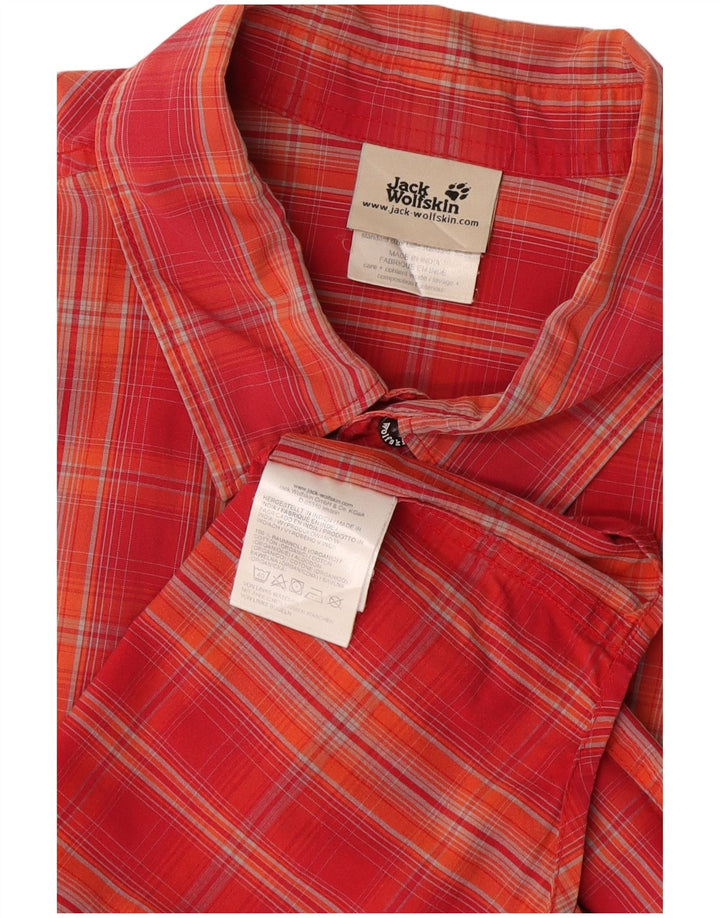JACK WOLFSKIN Camisa de manga corta para hombre de algodón a cuadros rojos grandes