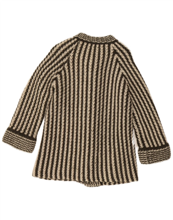 VINTAGE Mujer 3/4 Manga Cardigan Suéter Reino Unido 14 Rayas Verde Medio