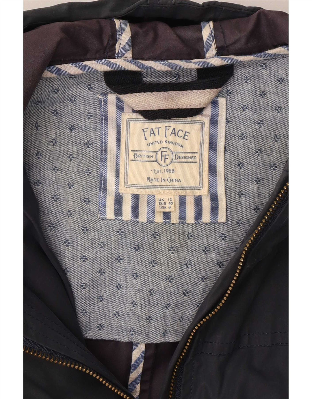 Chaqueta de algodón encerado con capucha para mujer Fat Face UK 40 Mediano Azul marino Poliéster