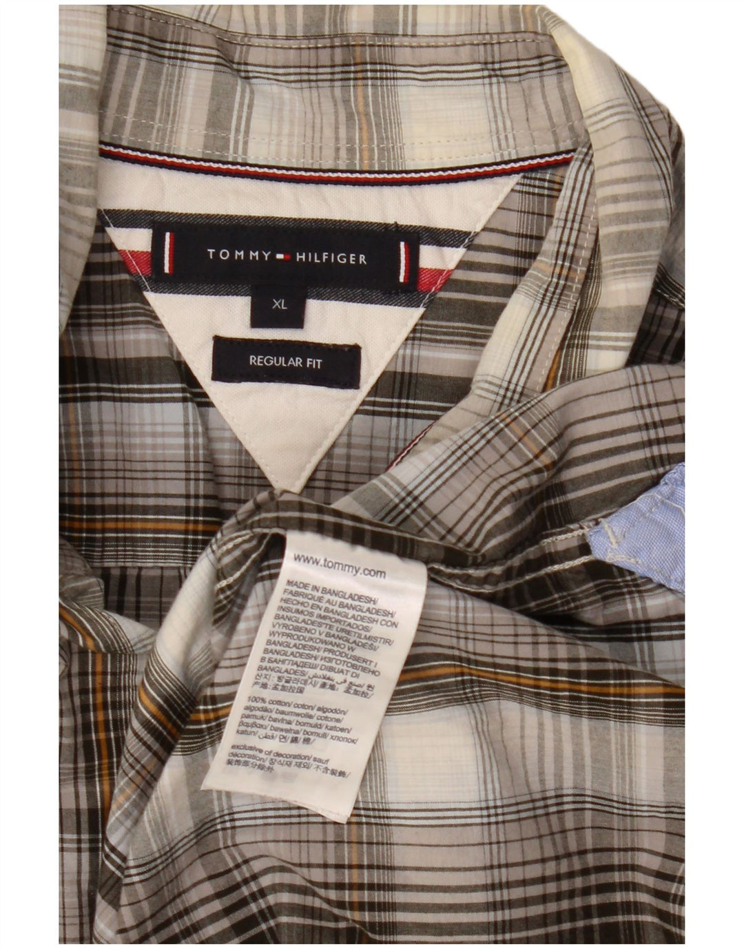 Tommy Hilfiger Camisa Regular Fit para Hombre XL Algodón a Cuadros Gris