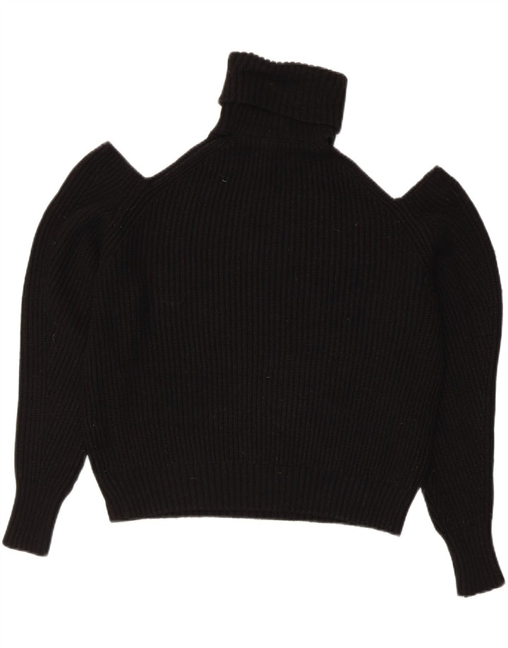 Zara Mujer Crop Oversize Roll Neck Jumper Sweater UK 10 Small Negro