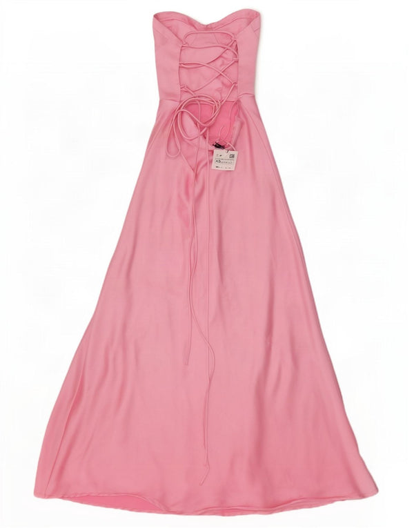 Zara Vestido maxi sin tirantes para mujer UK 4 XS Rosa