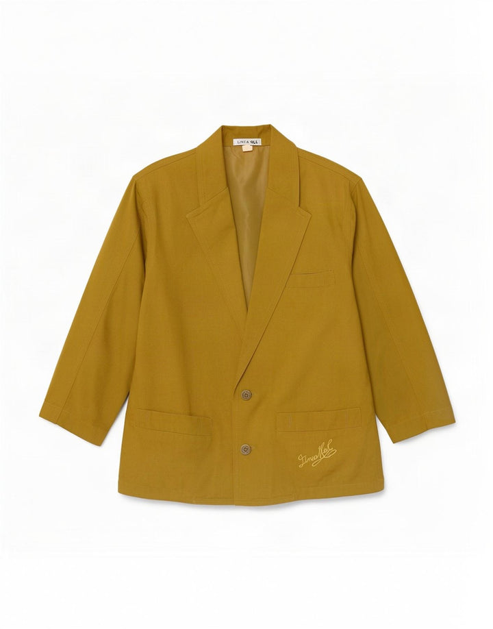 Vintage mujer 3/4 manga 2 botones Blazer chaqueta EU 38 algodón caqui medio