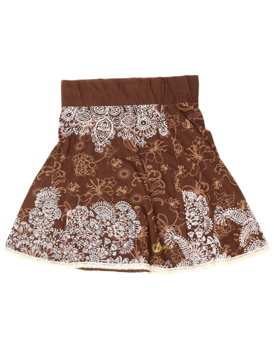 DESIGUAL Falda de cintura alta para mujer, talla grande, W30, algodón floral marrón