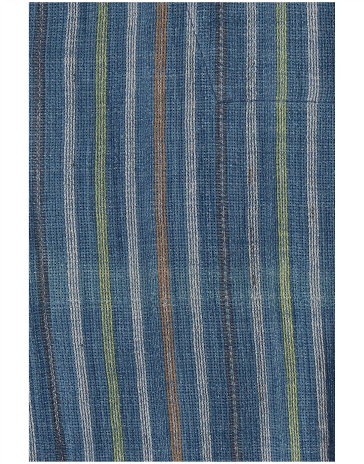 VINTAGE Camisa tipo jersey de manga corta holgada para hombre con rayas azules medianas