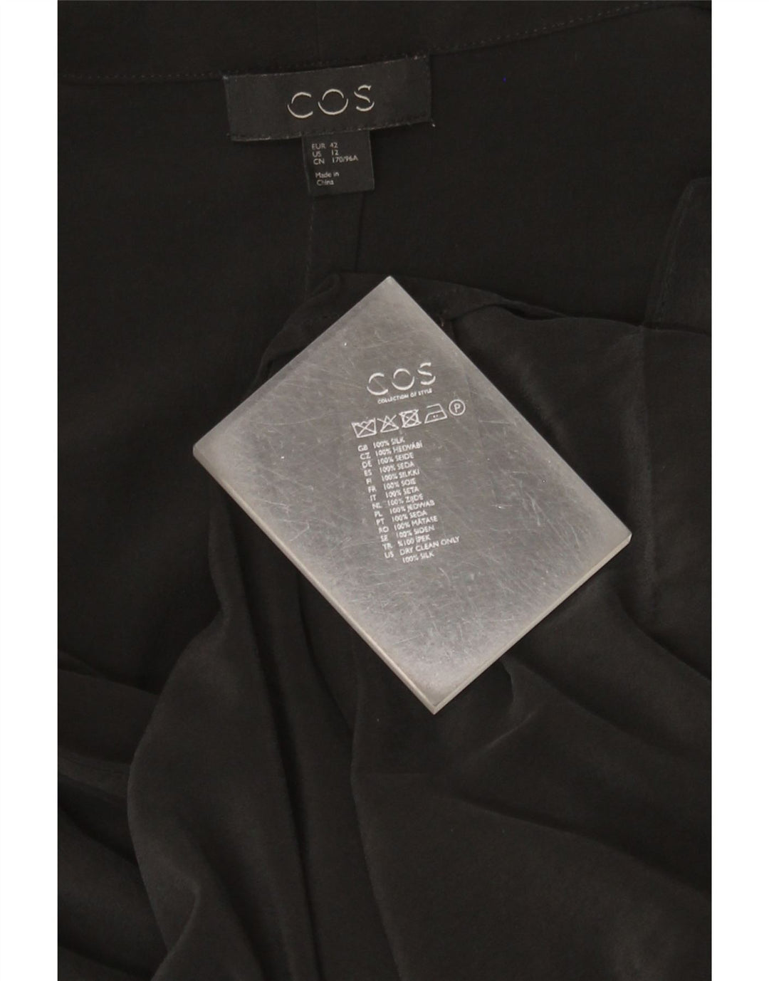 Cos Vestido recto de manga larga para mujer EU 42 Grande Seda negra