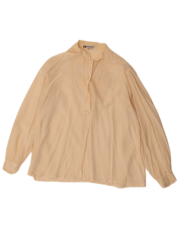 Vintage mujer camisa blusa EU 40 medio beige floral seda