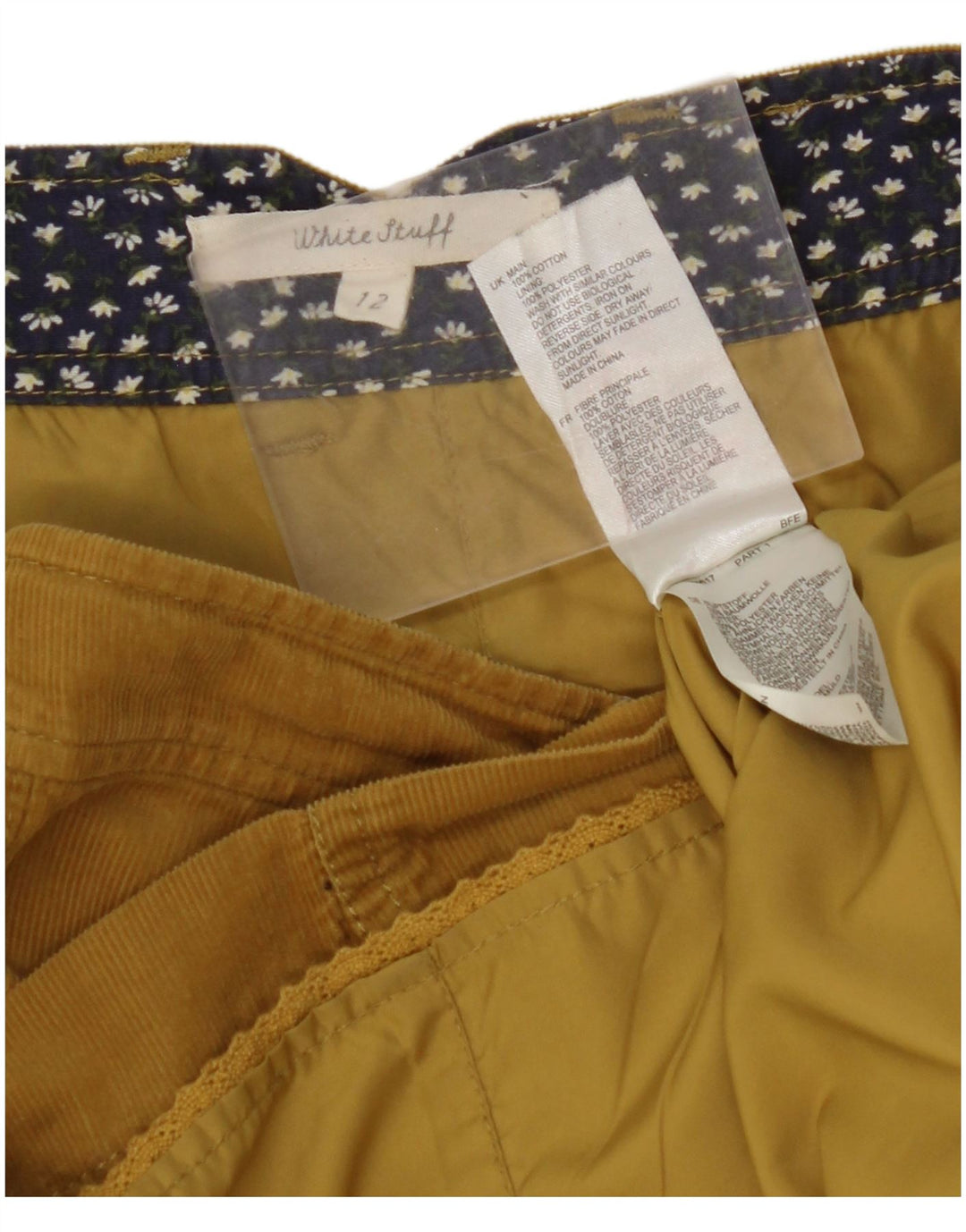 WHITE STUFF Minifalda de pana para mujer UK 12 Medium W32 Algodón amarillo