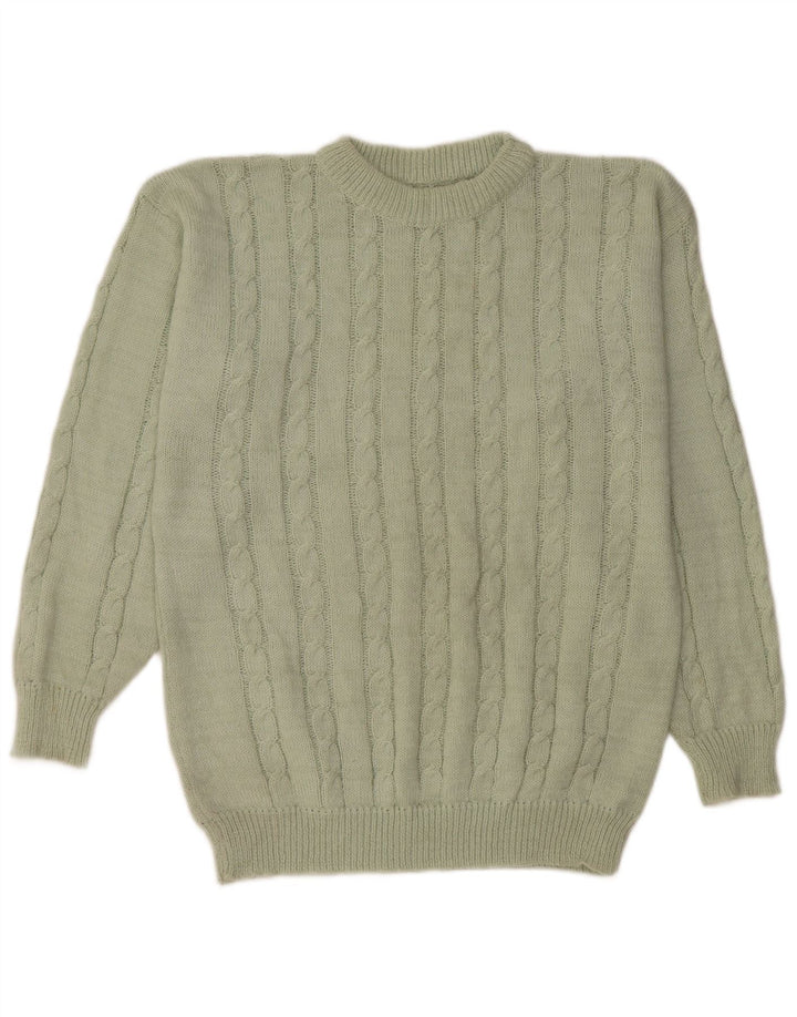 Vintage hombres cuello redondo jersey suéter medio verde