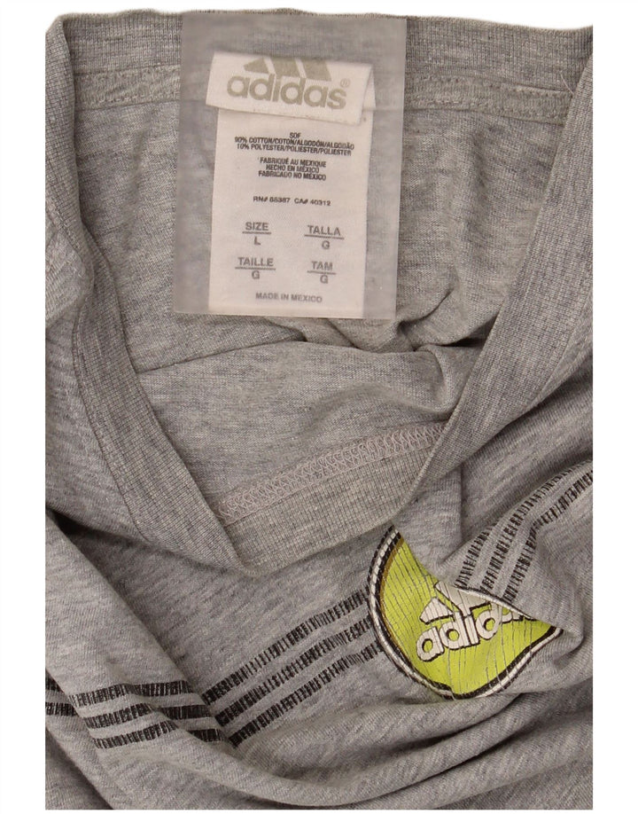 Adidas Mens Graphic Top Manga Larga Grande Gris Algodón