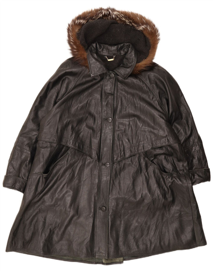 Braschi Abrigo de piel extragrande con capucha para mujer IT 46 Large Black