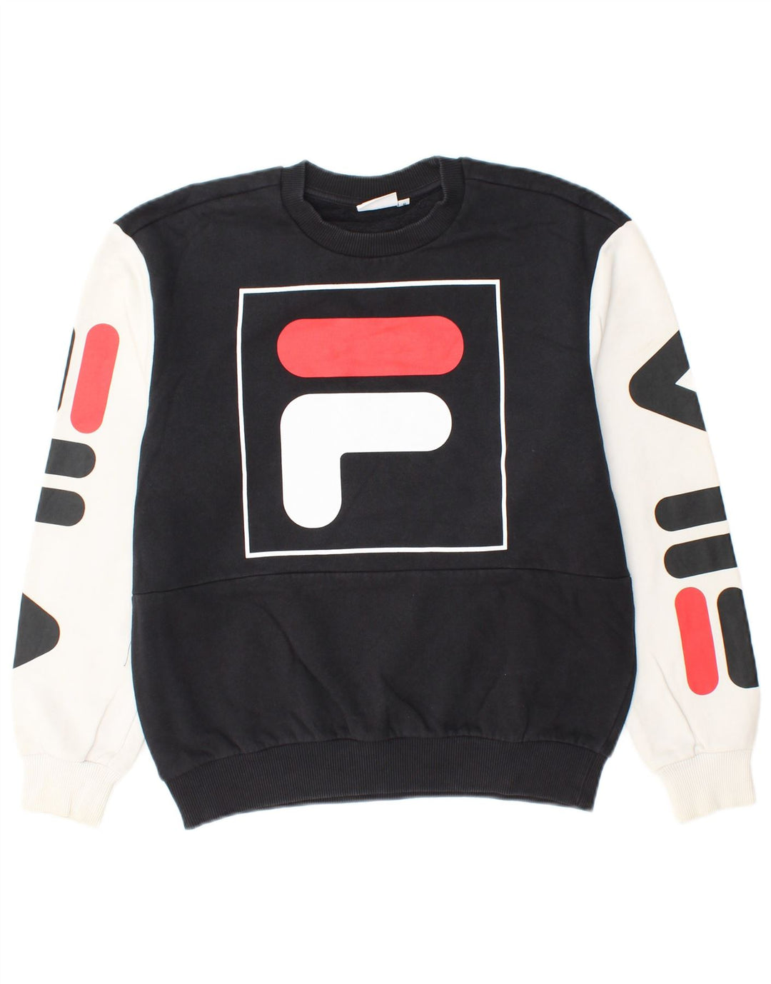 FILA Mens Graphic Sweatshirt Jumper Small Navy Blue Colourblock Cotton
