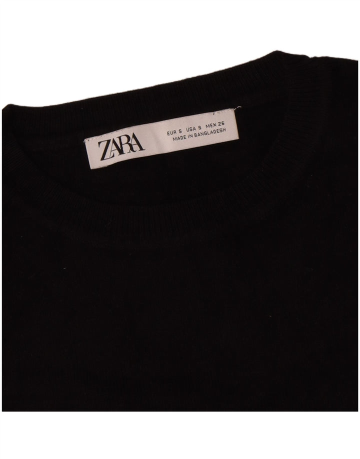 Zara Mujer Crop Oversize Top Manga Larga UK 10 Small Viscosa Negra