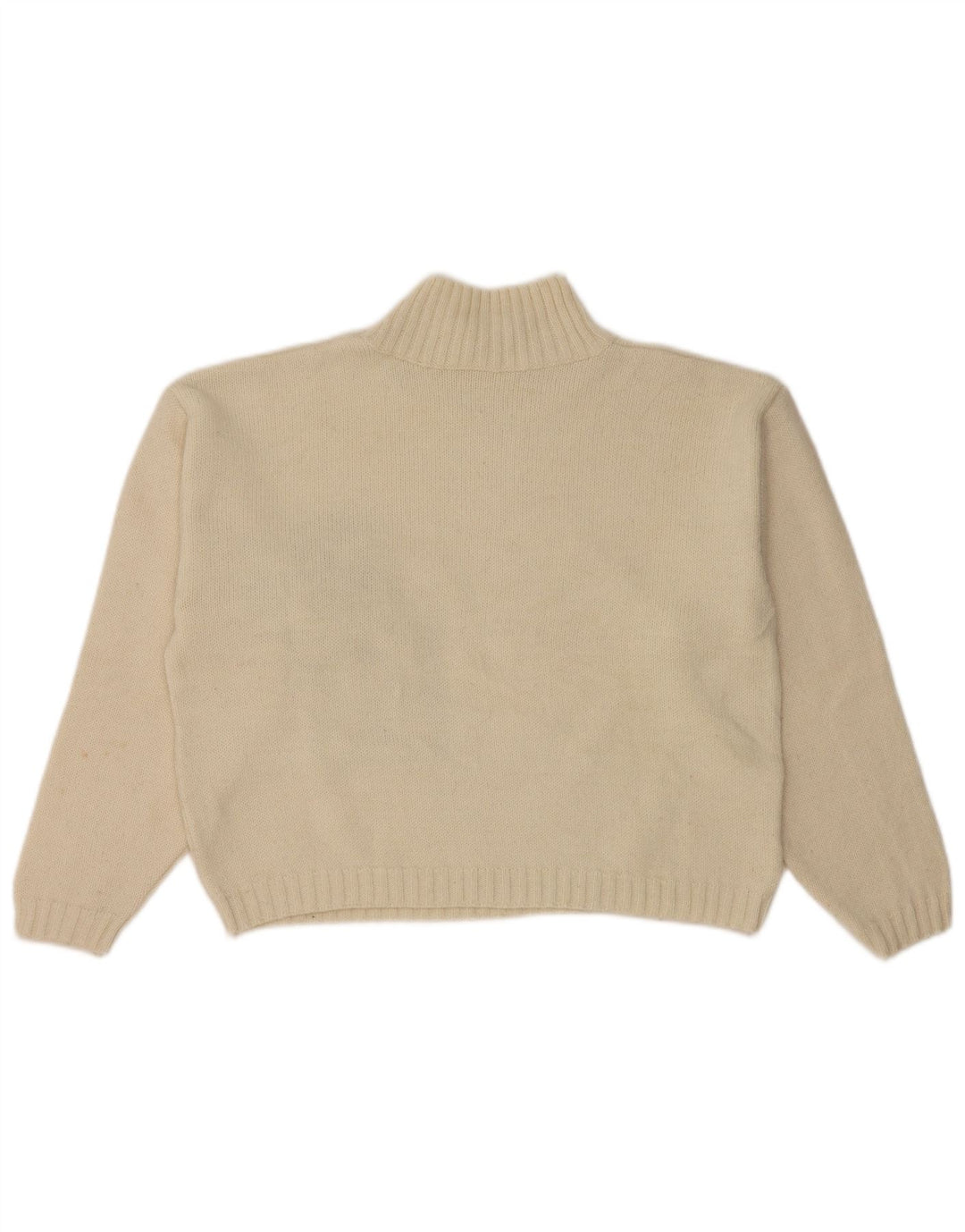 VINTAGE Mujer Crop Turtle Neck Jumper Suéter Reino Unido 14 Medio Blanco Apagado