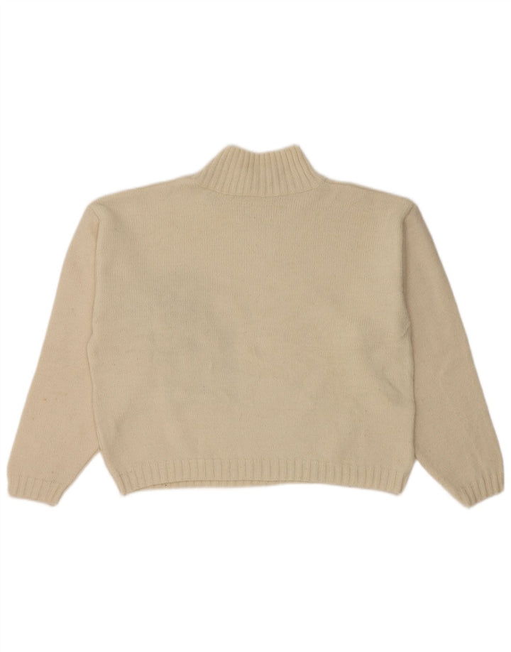VINTAGE Mujer Crop Turtle Neck Jumper Suéter Reino Unido 14 Medio Blanco Apagado