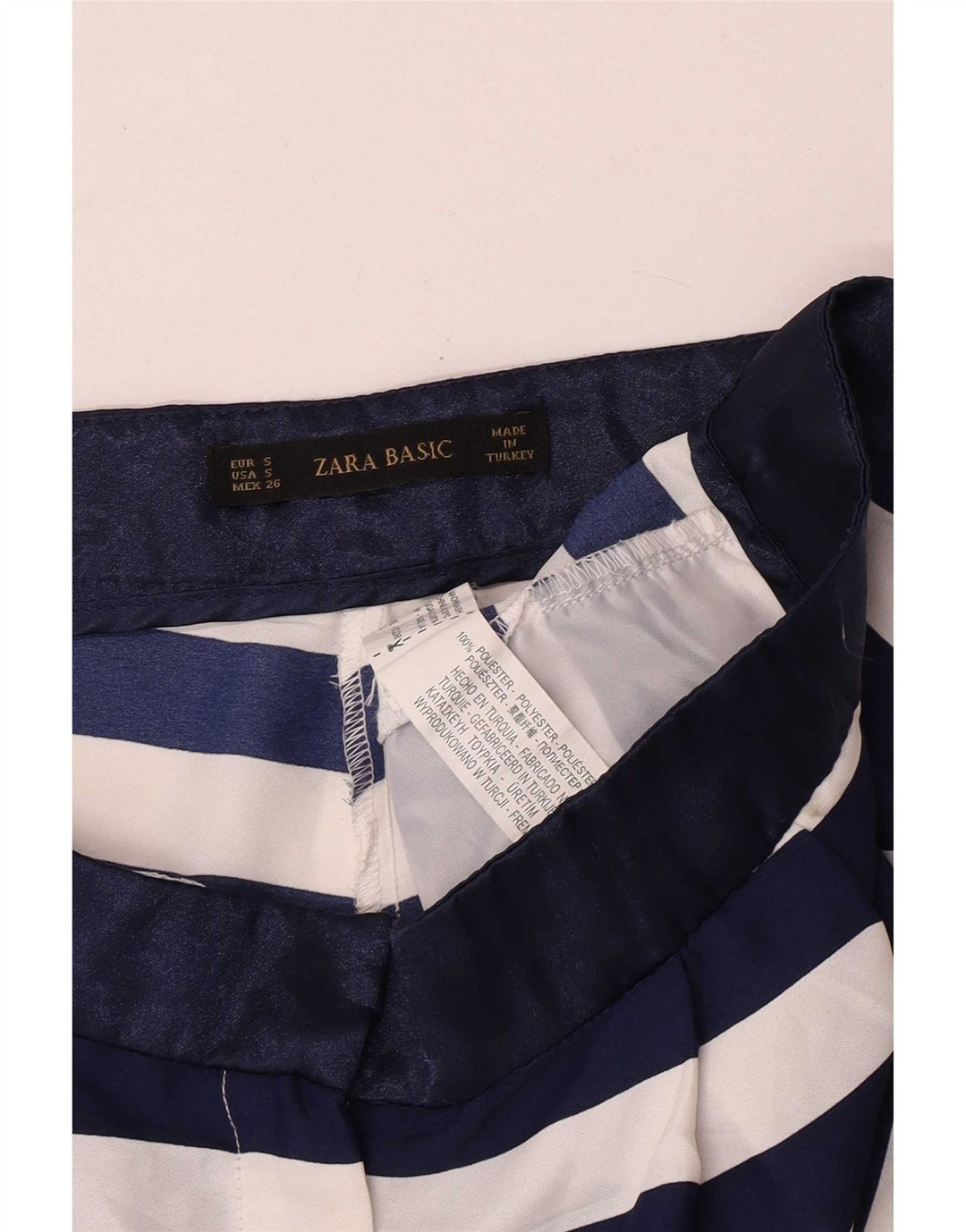 Zara Mujer Chino Shorts Small W26 Poliéster Rayas Azul Marino