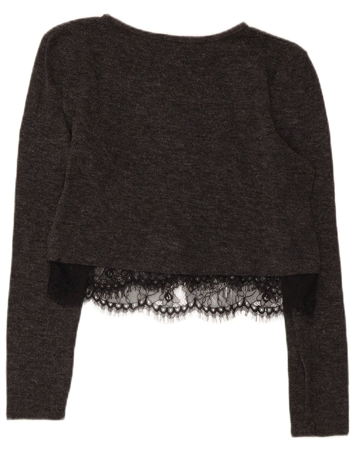Zara Mujer Crop Top Manga Larga UK 42 Gris Medio