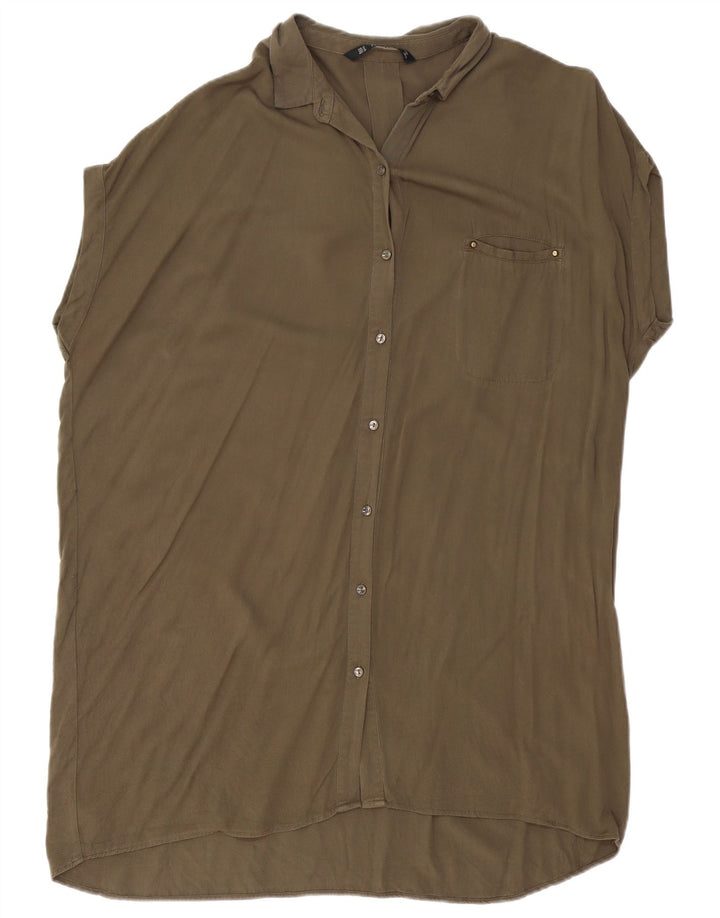 Zara Vestido camisero extragrande de manga corta para mujer UK 44 Medium Khaki