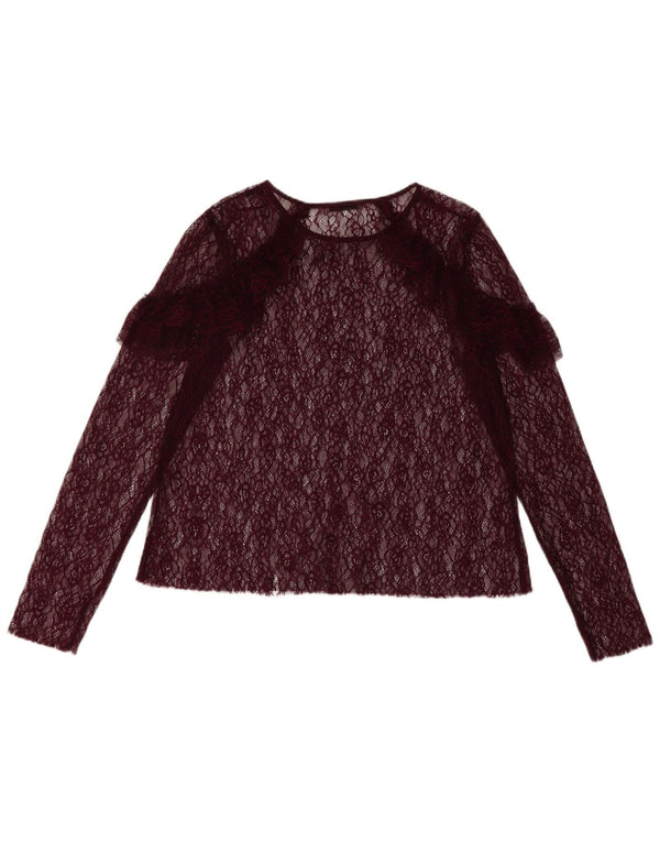 Zara Top transparente de manga larga para mujer UK 42 Medio Borgoña Floral