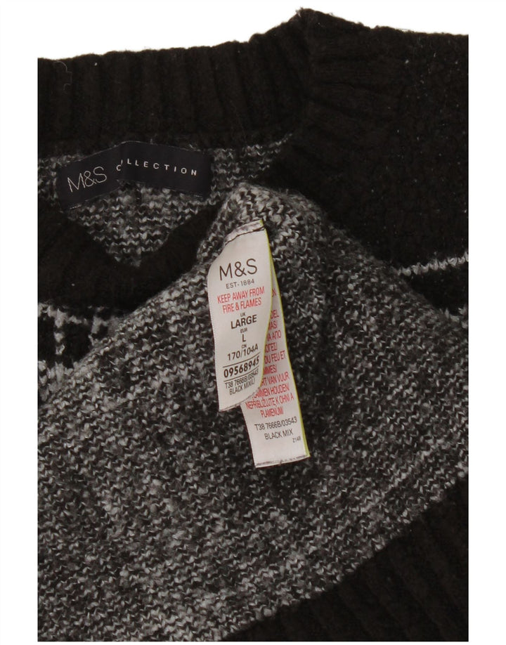Marks & Spencer Suéter tipo jersey con cuello redondo para mujer UK 46 Large Black Plaid