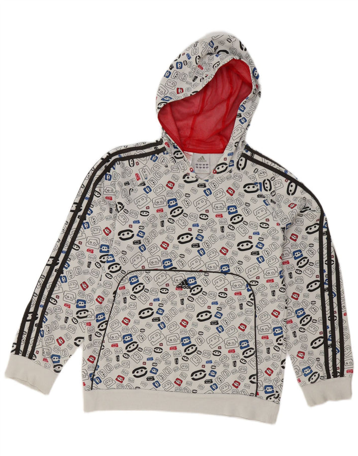 Adidas - Sudadera con capucha para niños, diseño abstracto, 15-16 años, color blanco geométrico