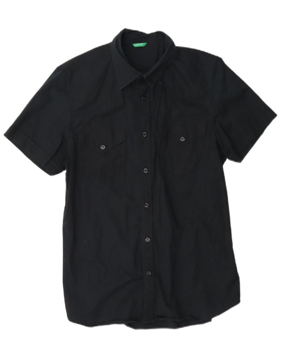 Benetton Hombre Camisa De Manga Corta Large Azul Marino Algodón