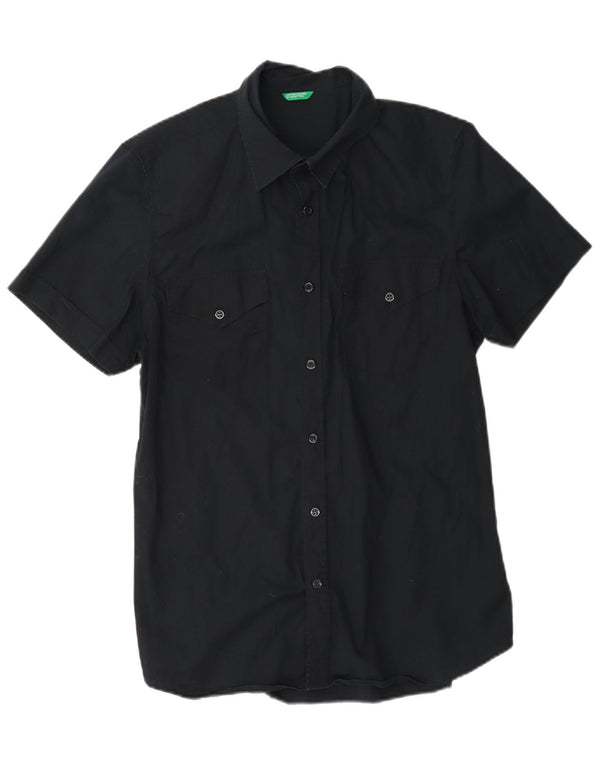 Benetton Hombre Camisa De Manga Corta Large Azul Marino Algodón