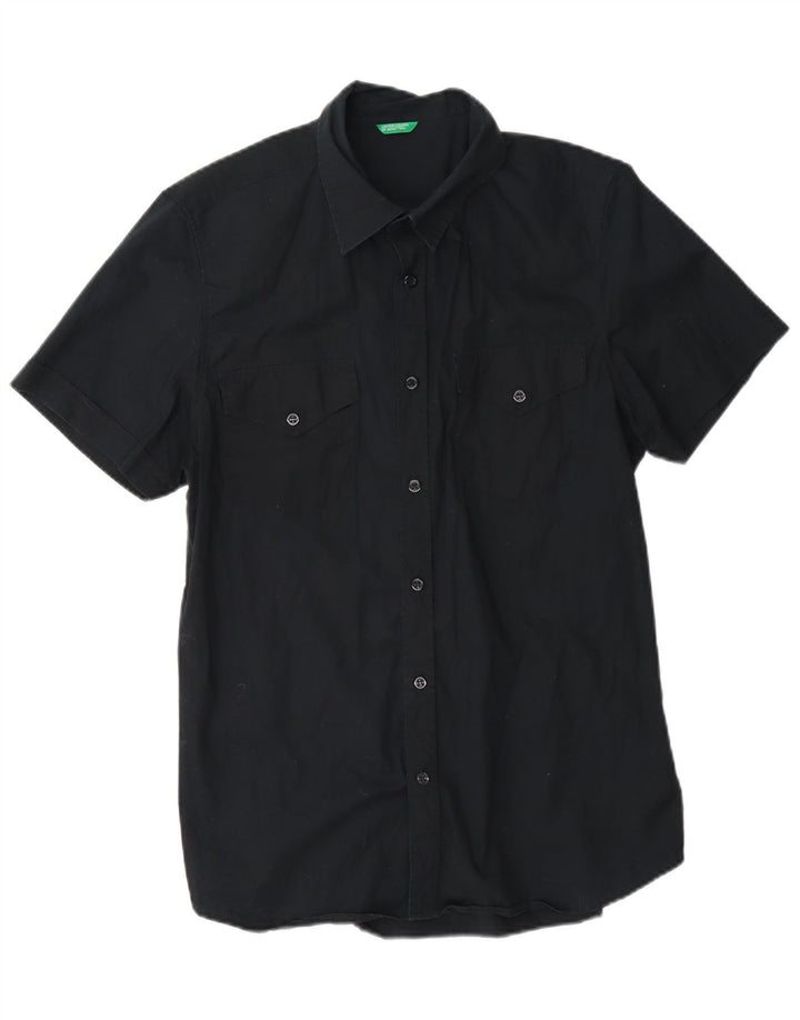 Benetton Hombre Camisa De Manga Corta Large Azul Marino Algodón